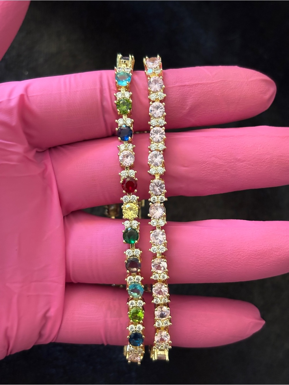 4.8mm Yellow Gold Multicolor & Pink CZ Tennis Bracelets 8 in.